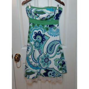 My Michelle White Green Floral Strapless A-Line Mini Dress Juniors Size 13